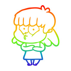 rainbow gradient line drawing cartoon whistling girl