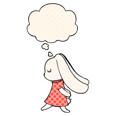 cute cartoon rabbit and thought bubble in comic book style