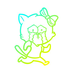cold gradient line drawing cartoon cat