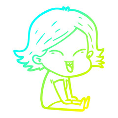 cold gradient line drawing happy cartoon girl