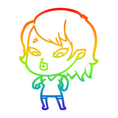rainbow gradient line drawing cute cartoon vampire girl