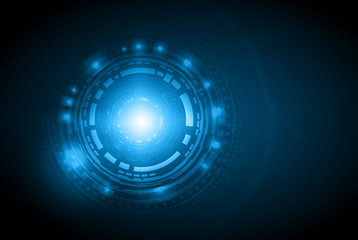Vector circle technology with world map on blue background. - Vector