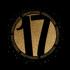 Congratulations number 17 birthday anniversary glitter circle design - obrazy, fototapety, plakaty