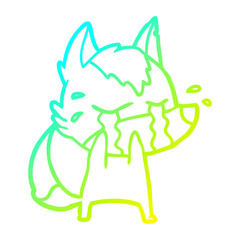 cold gradient line drawing cartoon crying wolf