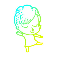 cold gradient line drawing cartoon pretty hipster girl