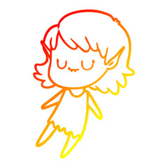warm gradient line drawing happy cartoon elf girl