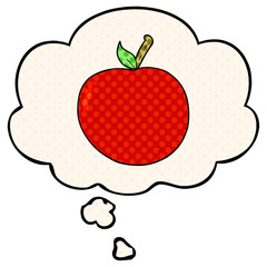 cartoon apple and thought bubble in comic book style