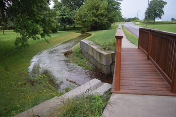 Stream Flowing Under a Sidewalk Bridge