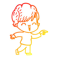 warm gradient line drawing cartoon laughing woman
