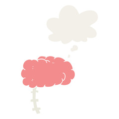 cartoon brain and thought bubble in retro style