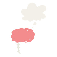 cartoon brain and thought bubble in retro style