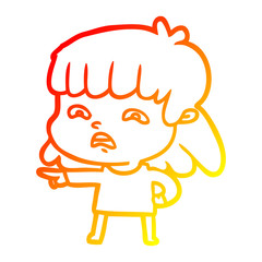 warm gradient line drawing cartoon worried woman