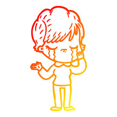 warm gradient line drawing cartoon woman crying