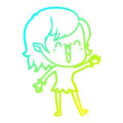 cold gradient line drawing cute cartoon happy vampire girl