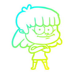 cold gradient line drawing cartoon smiling woman