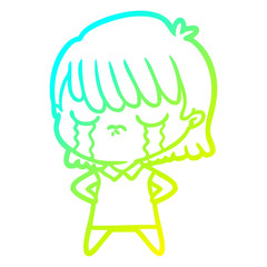 cold gradient line drawing cartoon woman crying