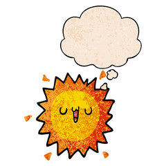 cartoon sun and thought bubble in grunge texture pattern style