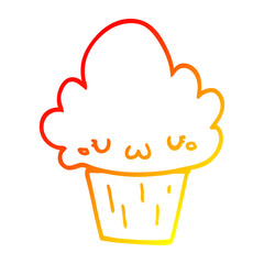 warm gradient line drawing cartoon cupcake with face