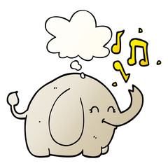 cartoon trumpeting elephant and thought bubble in smooth gradient style