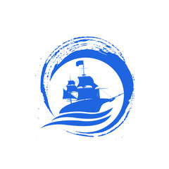 Fototapeta na wymiar cruiser blue water wind in the sea logo and icon