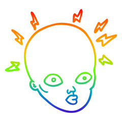 rainbow gradient line drawing cartoon bald head