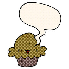 cute cartoon pie and speech bubble in comic book style