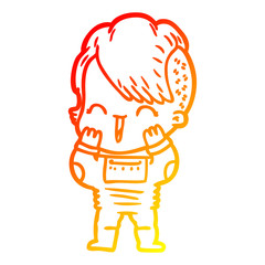 warm gradient line drawing cartoon happy hipster girl wearing space suit