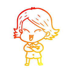 warm gradient line drawing happy cartoon girl