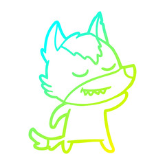 cold gradient line drawing friendly cartoon wolf
