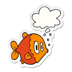 cartoon fish and thought bubble as a printed sticker