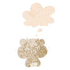 cartoon hamster and thought bubble in retro textured style