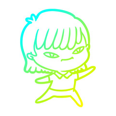 cold gradient line drawing cartoon woman