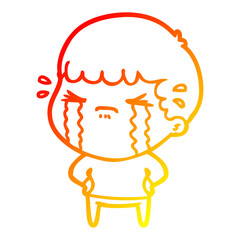 warm gradient line drawing cartoon man crying