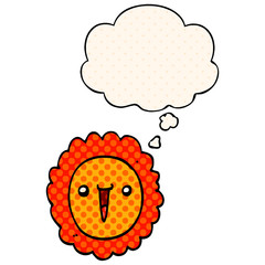 cartoon sunflower and thought bubble in comic book style