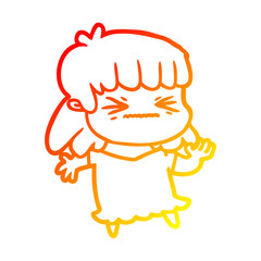 warm gradient line drawing cartoon angry girl