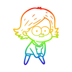 rainbow gradient line drawing happy cartoon girl