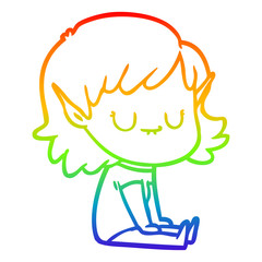 rainbow gradient line drawing happy cartoon elf girl