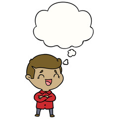 cartoon laughing man and thought bubble