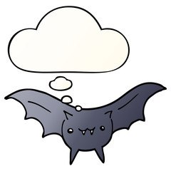 cartoon bat and thought bubble in smooth gradient style