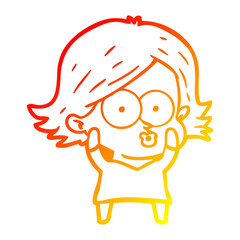 warm gradient line drawing cartoon girl pouting