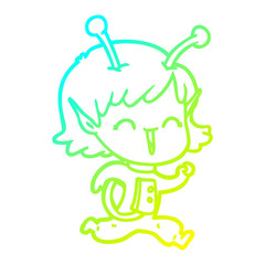 cold gradient line drawing cartoon alien girl laughing