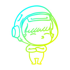 Fototapeta premium cold gradient line drawing cartoon curious astronaut