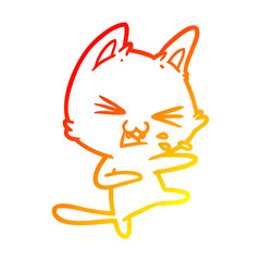 warm gradient line drawing cartoon cat hissing