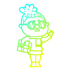 cold gradient line drawing cartoon annoyed woman