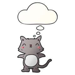 cartoon cat and thought bubble in smooth gradient style