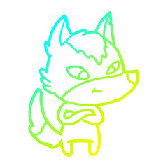cold gradient line drawing friendly cartoon wolf