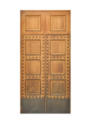 Closed vintage wooden door on white background