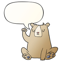 cartoon bear;waving and speech bubble in smooth gradient style