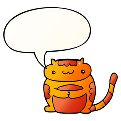 cute cartoon cat and speech bubble in smooth gradient style