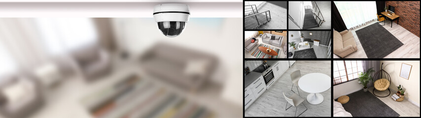 Modern security CCTV camera on white background